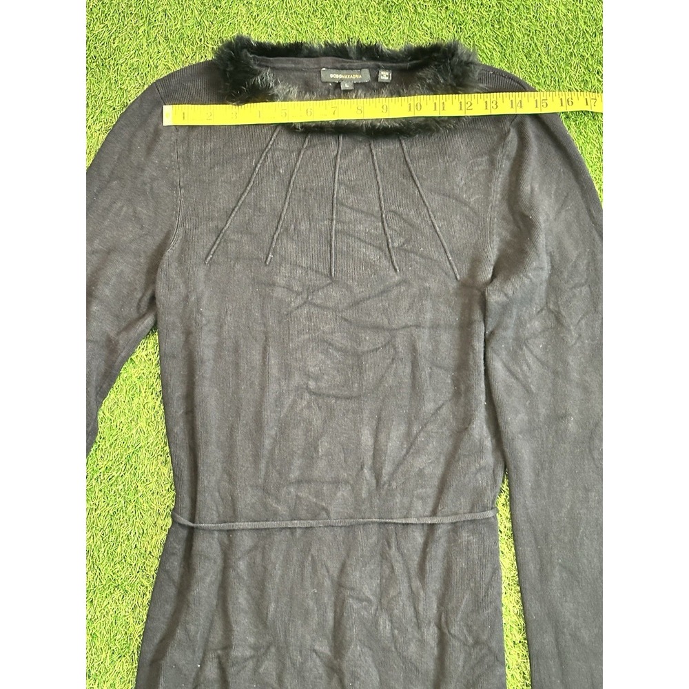Vintage BCBG Maxazria Sweater‎ Women Large Black Long Sleeve Faux Fur Trim Y2K - Picture 7 of 15